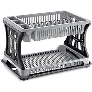 Gri Petek Dokulu Kolay Demonte 2 Katlı Tabaklık Bulaşıklık Kaşıklık 45X29 H:28 Bulaşık Sepeti