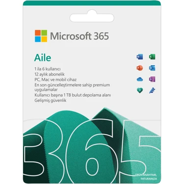 Microsoft Office 365 Aile Abonelik 1 Yıl Tr Kutu Lisans -