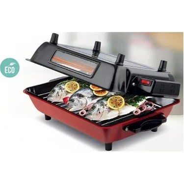 İnova Camlı Elektrikli Izgara Barbekü Emaye Gövdeli-Tepsili