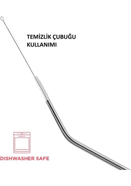 KENPAZAR İreyun Çelik Pipet Paslanmaz Çelik Metal Meşrubat Pipeti ve Pipet Temizleme Fırçası Seti 5 Parça