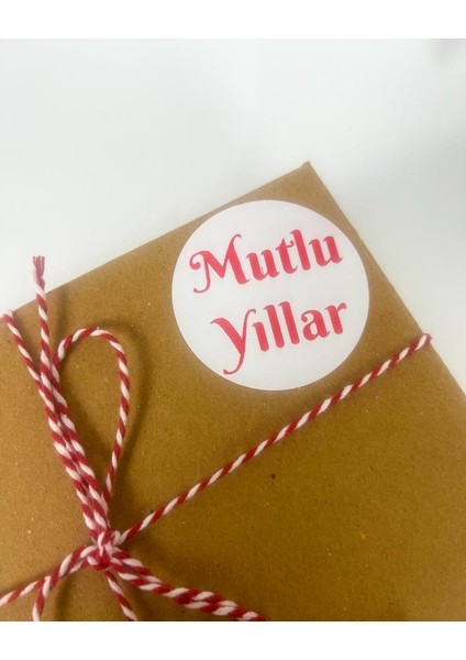 Mutlu Yıllar Kırmızı Yazılı 4 cm Yuvarlak Sticker Etiket 120 Adet
