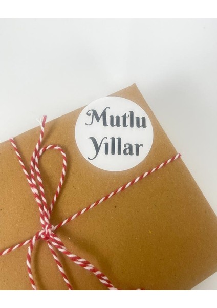 Mutlu Yıllar Siyah Yazılı 4 cm Yuvarlak Sticker Etiket 120 Adet