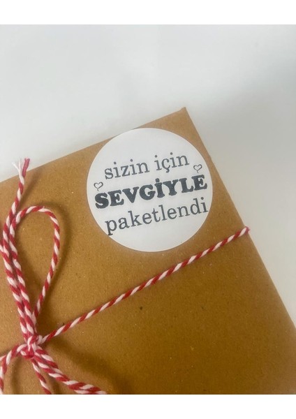Sizin Için Sevgiyle Paketlendi Kalpli Siyah Yazılı 5 cm Yapışkanlı Etiket 100 Adet