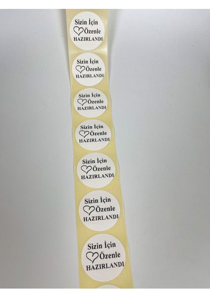 Sizin Için Özenle Hazırlandı Siyah Yazı Kalpli 5 cm Yuvarlak Yapışkanlı Sticker 100 Adet fırsatları