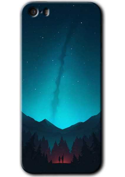 iPhone 5s Kılıf Hd Desen Baskılı Arka Kapak + Temperli Cam - Night Fores Mount