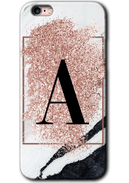 iPhone 6 Kılıf Hd Desen Baskılı Arka Kapak + Temperli Cam - Pembe Mermer Desenli A Harfi