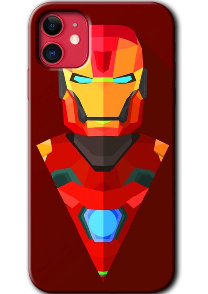 iPhone 11 Kılıf Hd Desen Baskılı Arka Kapak + Temperli Cam - Iron Man Çizim