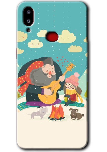 Samsung Galaxy A10S Kılıf Hd Desen Baskılı Arka Kapak + Temperli Cam - Kış Pikniği