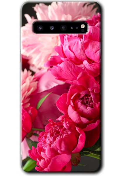 Samsung Galaxy S10 Plus Kılıf Hd Desen Baskılı Arka Kapak + Temperli Cam - Kırmızı Beyaz Gül