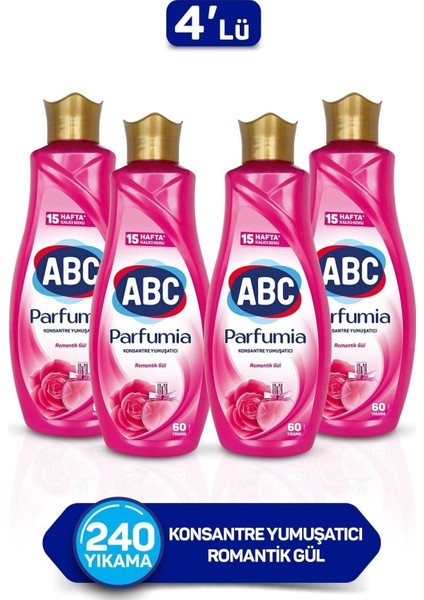 Abc Parfumia Romantik Gül Konsantre Yumuşatıcı 1440 ml 4'lü Seti