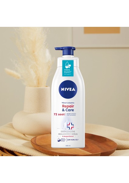 NIVEA Repair&Care Vücut Losyonu 400 ml x2 Adet,Çok Kuru Ciltler,Gergin ve Kuru Ciltte 72 Saat Rahatlama