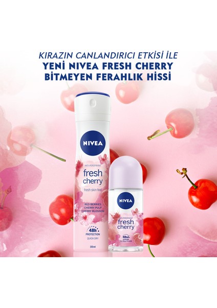 Kadın Sprey Deodorant Fresh Cherry, 48 Saat Anti-perspirant Koruma, 150 ml x3 Adet