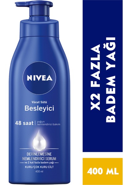 NIVEA Besleyici Vücut Sütü 400 ml x2 Adet, Kuru Ve Çok Kuru Ciltler,48 Saat Nemlendirici Vücut Losyonu