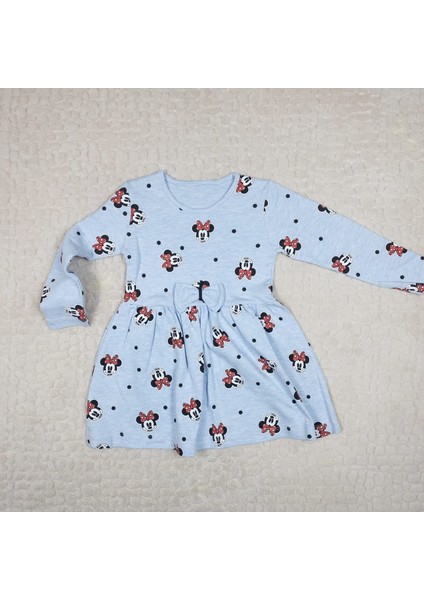Minnie Mouse Baskılı Uzun Kollu Pamuklu Elbise