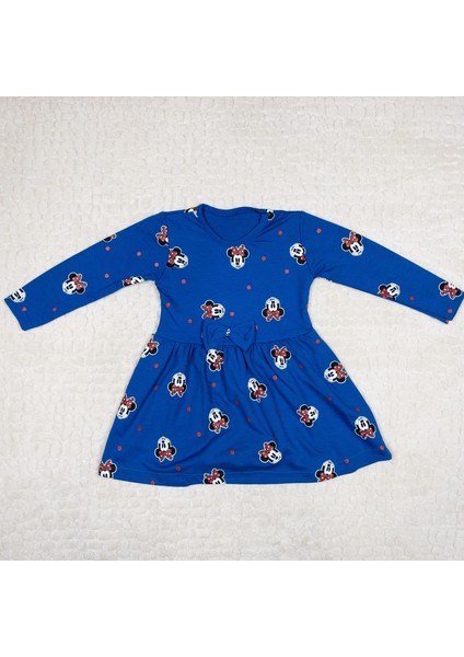 Minnie Mouse Baskılı Uzun Kollu Pamuklu Elbise