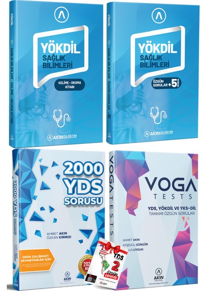 2023 Akın Dil Yökdil Sağlık Özgün Sorular + Kelime Okuma KITABI + 2000 Yds Sorusu + Voga Test + 2 Yds Hedie