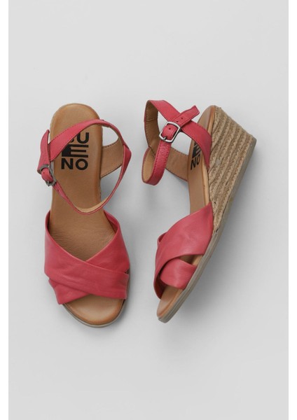 Fuşya Deri Kadın Dolgu Topuklu Espadril Sandalet 01WS11100