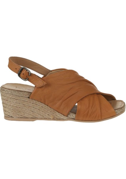 Bueno Shoes Taba Deri Kadın Dolgu Topuklu Espadril Sandalet 01WS10300