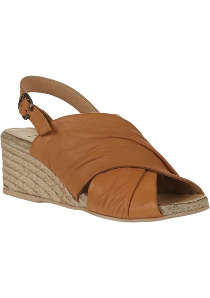 Bueno Shoes Taba Deri Kadın Dolgu Topuklu Espadril Sandalet 01WS10300