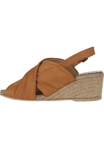 Bueno Shoes Taba Deri Kadın Dolgu Topuklu Espadril Sandalet 01WS10300