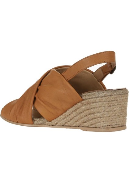 Bueno Shoes Taba Deri Kadın Dolgu Topuklu Espadril Sandalet 01WS10300