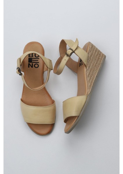 Sarı Deri Kadın Dolgu Topuklu Espadril Sandalet 01WS11101