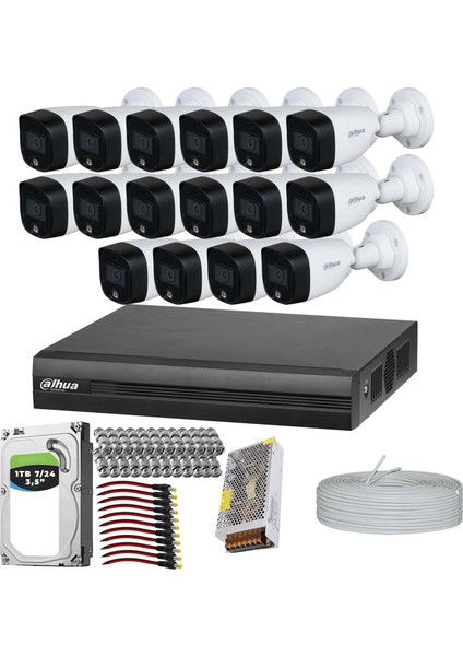 Premium Set Dahua 16 Kameralı Full Color 7/24 Renkli Kamera Sistemi 1tb HDD