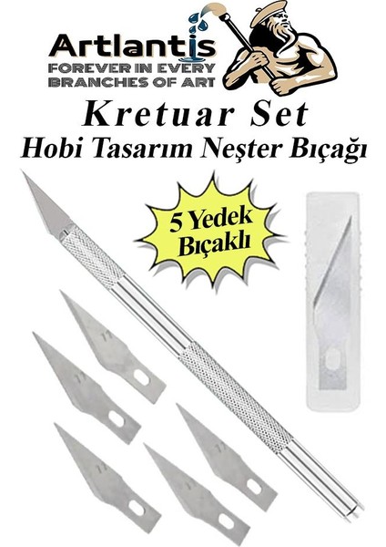 Kretuar Bıçağı 5 Yedek Bıçaklı 1 Paket Hobi Maket Tasarım Neşteri Çelik Alaşımlı Paslanmaz Hassas Kesim Bıçağı 25 Dereceli