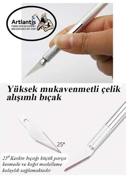 Kretuar Bıçağı 5 Yedek Bıçaklı 1 Paket Hobi Maket Tasarım Neşteri Çelik Alaşımlı Paslanmaz Hassas Kesim Bıçağı 25 Dereceli modelleri