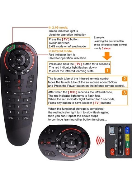 G30 Hava Fare Ses Kontrol Uzaktan 2.4g Kablosuz 33 Tuşlar Ir Öğrenme Gyro Algılama Akıllı Uzaktan Android Tv Kutusu X96 Mini H96LAR (Yurt Dışından)
