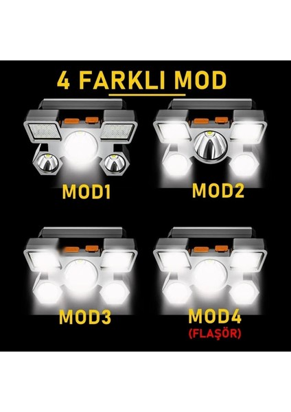Ultra Süper Güçlü Kafa Feneri Avcı Feneri Balıkçı Kamp El Feneri LED Şarjlı Cree 5 LED 120W