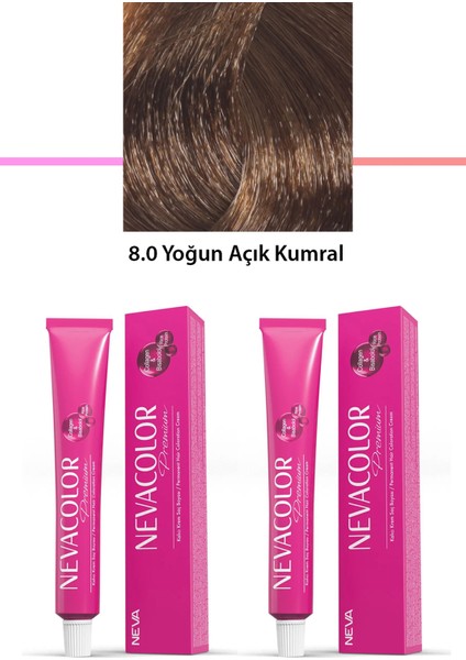 2 Li Set Premium 8.0 Yoğun Açık Kumral - Kalıcı Krem Saç Boyası 2 x 50 G Tüp