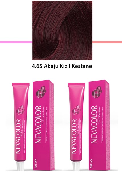 2 Li Set Premium 4.65 Akaju Kızıl Kestane - Kalıcı Krem Saç Boyası 2 x 50 G Tüp