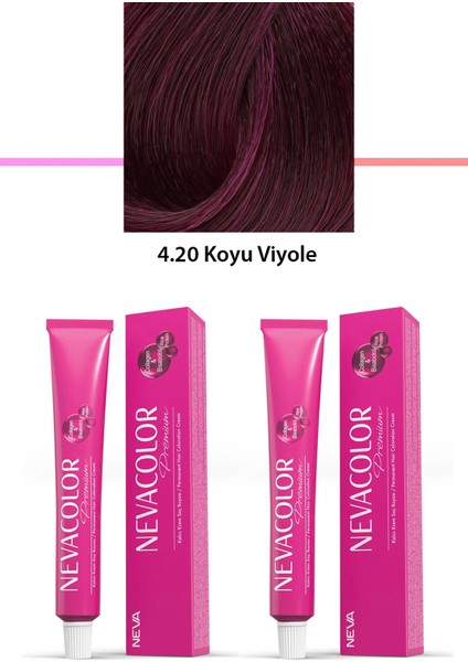 2 Li Set Premium 4.20 Koyu Viyole - Kalıcı Krem Saç Boyası 2 x 50 G Tüp