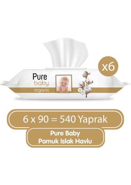 Pure Baby Organik Pamuklu Islak Havlu 6×90 (540 Yaprak)