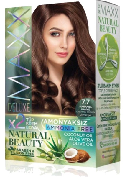 Maxx Deluxe Natural Beauty Amonyaksız Saç Boyası 7.7 Karamel Kahve