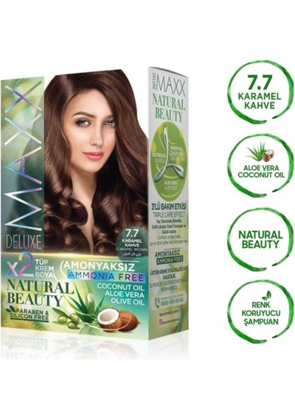 2 Paket Natural Beauty Amonyaksız Saç Boyası 7.7 Karamel Kahve