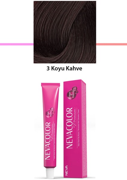 Premium 3 Koyu Kahve - Kalıcı Krem Saç Boyası 50 G Tüp