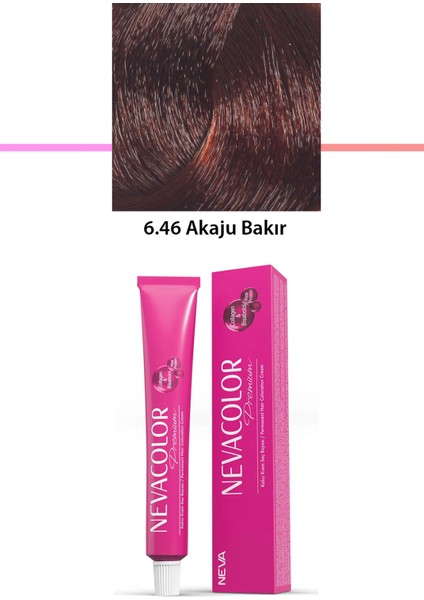 Neva Color Premium 6.46 Akaju Bakır - Kalıcı Krem Saç Boyası 50 G Tüp