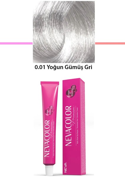 Premium 0.01 Yoğun Gümüş Gri - Kalıcı Krem Saç Boyası 50 g Tüp
