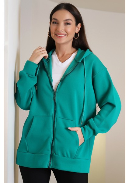 Nazen Giyim Fermuarlı Coton Mint Kadın Sweatshirt 3587-2K3