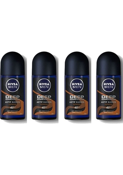 Nivea erkekler Için Deodorant-Men Deep Dimension Espresso Roll-On 50 Ml 40061481 (4 Adet)