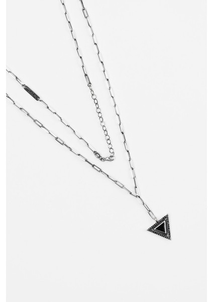 Üçgen Modelli Rodyum Kaplama 70 cm Gümüş Erkek Zincir Kolye