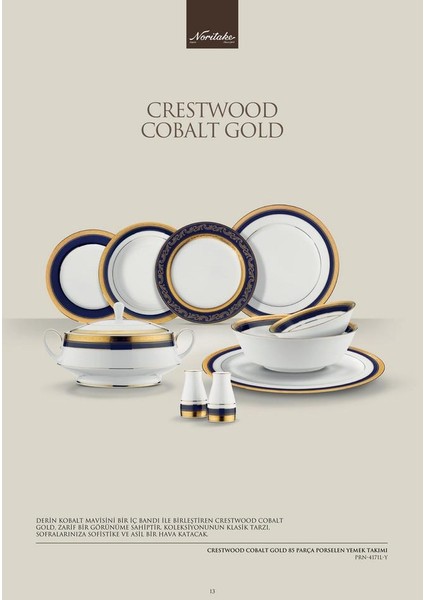 Crestwood Cobalt Gold 85 Parça Yemek Takımı