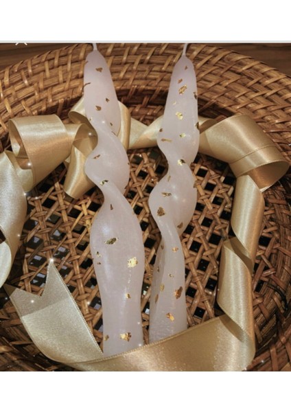 2'li Tasarım Özel Renkli Burgulu Şamdan Mum Takımı