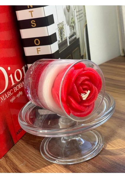 Gül Dekorlu Kokulu Renkli Bardak Mum