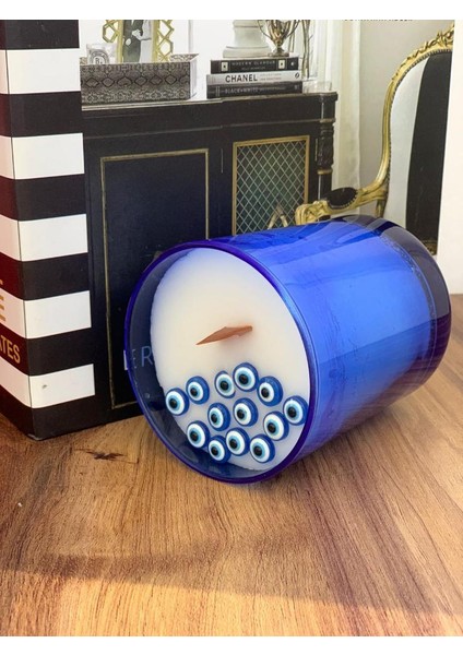Nazar Boncuklu Vanilya Esanslı (Kokulu) Mavi Bardak Mum modelleri