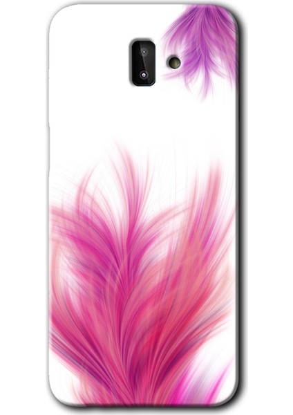 Samsung Galaxy J8 Kılıf Hd Desen Baskılı Arka Kapak + Temperli Cam - Pembe Tüy