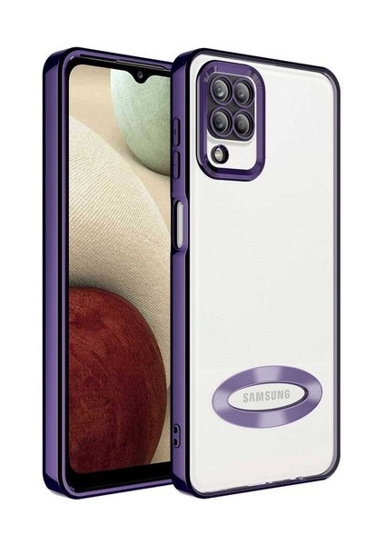 A12 Uyumlu Kılıf Kamera Korumalı Logo Gösteren Omega Kapak Mor