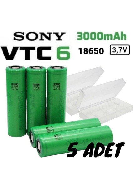 Sony Vtc6 18650 3.7V 3000 Mah Li-Ion Şarjlı Pil 5'li